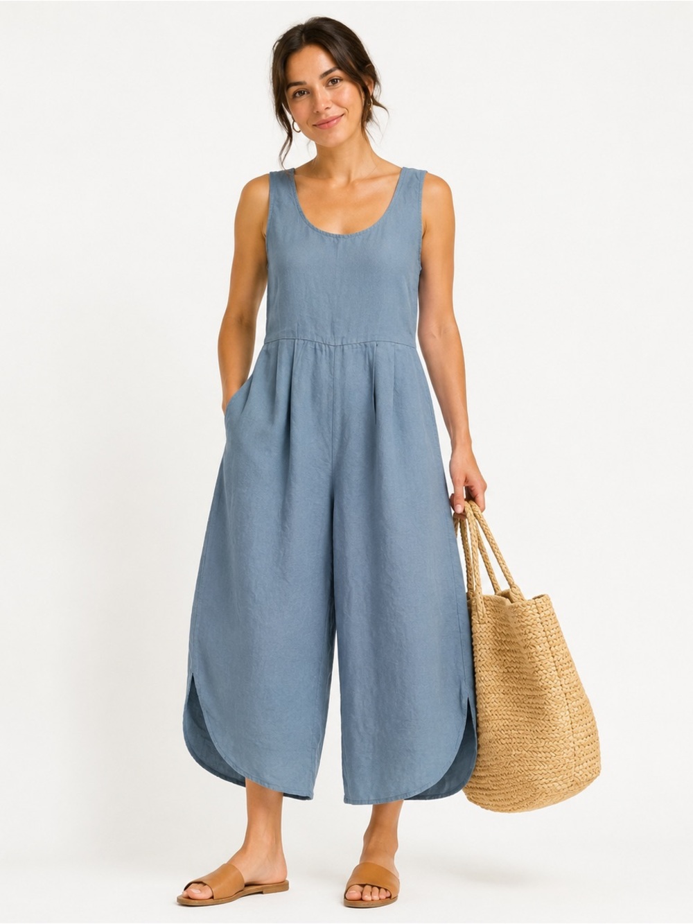 Filosofia Sam Blue 100% Linen Cocoon Jumpsuit XS NWT